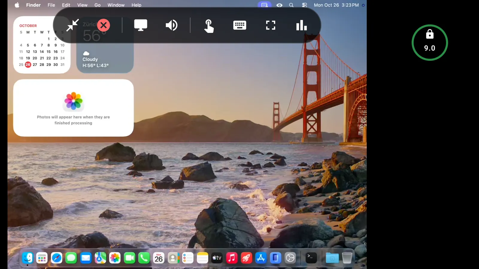 A Mac's desktop on an Android phone with Punte's controls open
